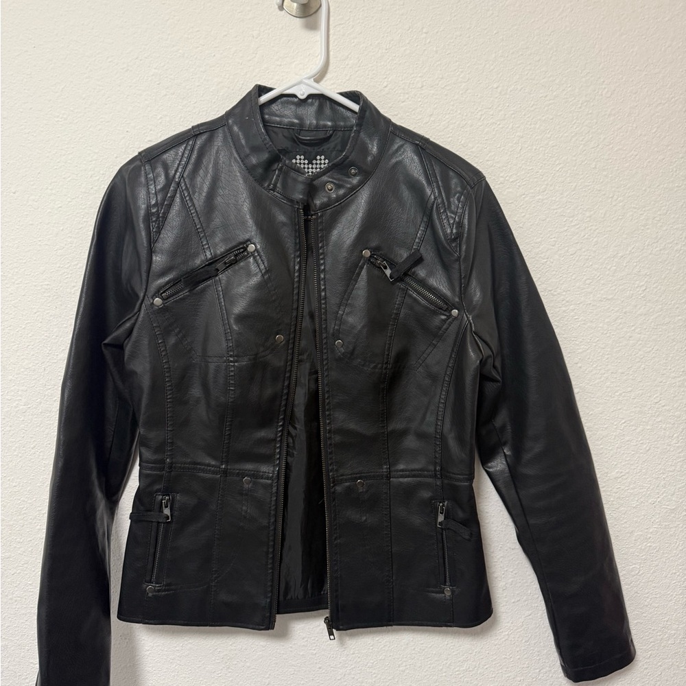 Brave Soul Womens Black Faux Leather Moto Jacket W046181 Small